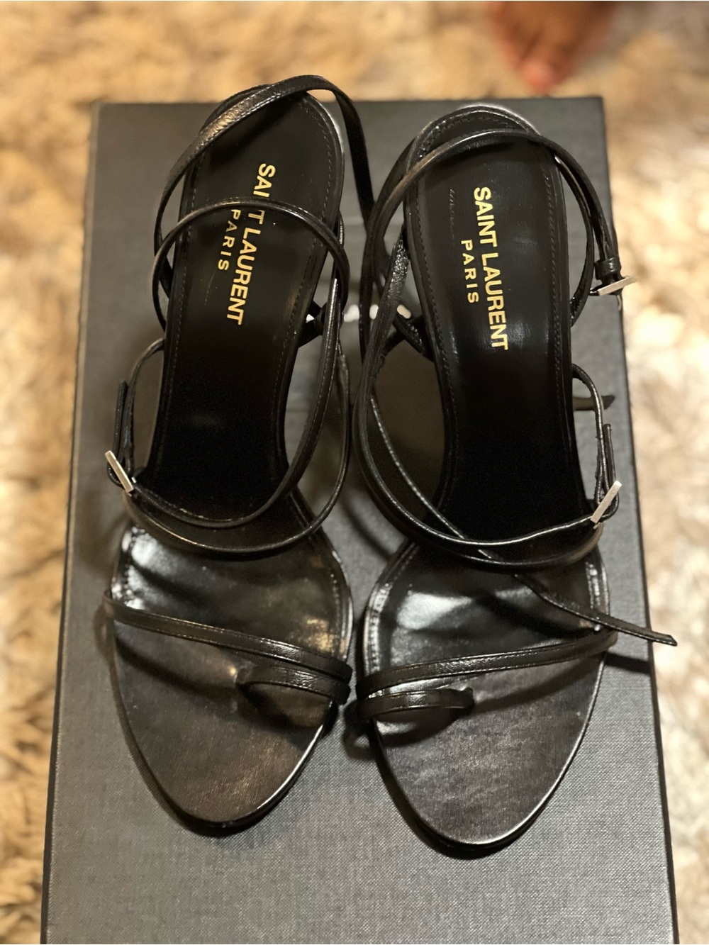 Saint Laurent Black Leather Wrap-Strap Heels - Picture 3 of 4